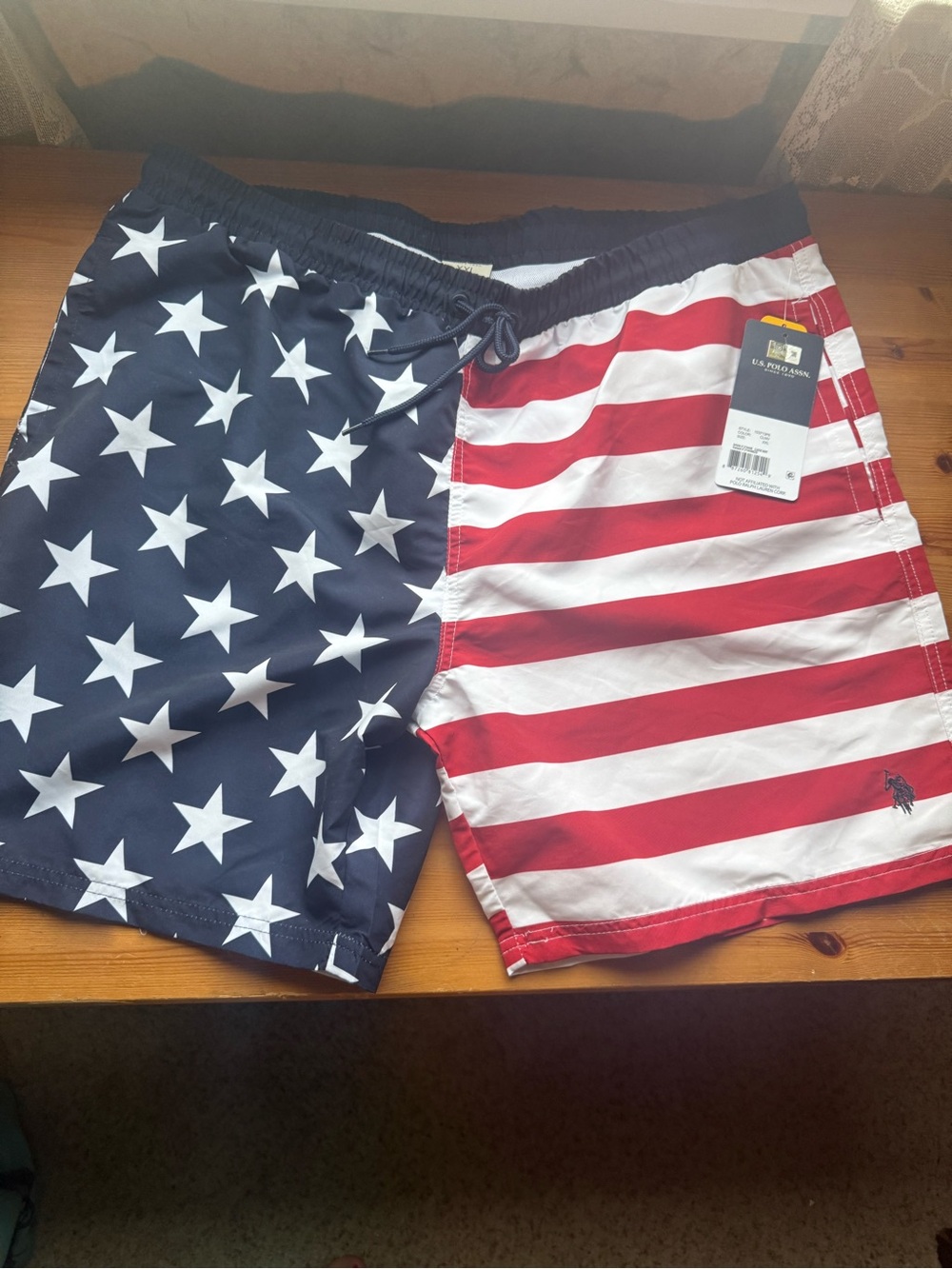 U.S. Polo Assn. Men’s Stars & Stripes Swim Shorts - Red & Blue